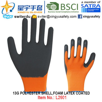 13G Polyester Shell Foam Latex beschichtete Handschuhe (L2601) mit CE, En388, En420, Arbeitshandschuhe